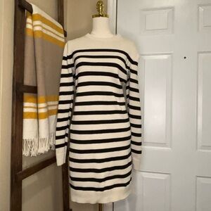 GAP Black and White Striped Crew Neck Long Sleeve Sweater Dress M TALL